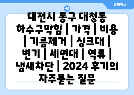 대전시 동구 대청동 하수구막힘 | 가격 | 비용 | 기름제거 | 싱크대 | 변기 | 세면대 | 역류 | 냄새차단 | 2024 후기