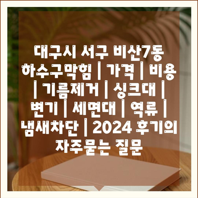 대구시 서구 비산7동 하수구막힘 | 가격 | 비용 | 기름제거 | 싱크대 | 변기 | 세면대 | 역류 | 냄새차단 | 2024 후기