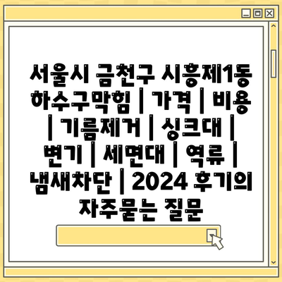 서울시 금천구 시흥제1동 하수구막힘 | 가격 | 비용 | 기름제거 | 싱크대 | 변기 | 세면대 | 역류 | 냄새차단 | 2024 후기