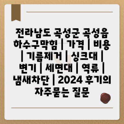 전라남도 곡성군 곡성읍 하수구막힘 | 가격 | 비용 | 기름제거 | 싱크대 | 변기 | 세면대 | 역류 | 냄새차단 | 2024 후기