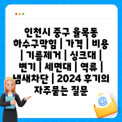 인천시 중구 율목동 하수구막힘 | 가격 | 비용 | 기름제거 | 싱크대 | 변기 | 세면대 | 역류 | 냄새차단 | 2024 후기