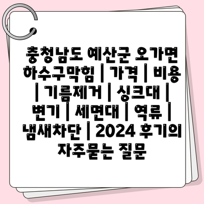 충청남도 예산군 오가면 하수구막힘 | 가격 | 비용 | 기름제거 | 싱크대 | 변기 | 세면대 | 역류 | 냄새차단 | 2024 후기