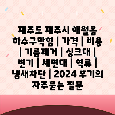 제주도 제주시 애월읍 하수구막힘 | 가격 | 비용 | 기름제거 | 싱크대 | 변기 | 세면대 | 역류 | 냄새차단 | 2024 후기