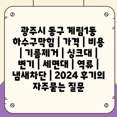 광주시 동구 계림1동 하수구막힘 | 가격 | 비용 | 기름제거 | 싱크대 | 변기 | 세면대 | 역류 | 냄새차단 | 2024 후기