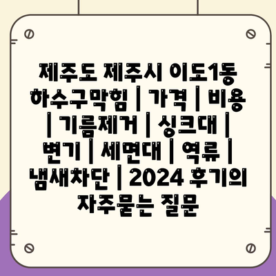 제주도 제주시 이도1동 하수구막힘 | 가격 | 비용 | 기름제거 | 싱크대 | 변기 | 세면대 | 역류 | 냄새차단 | 2024 후기