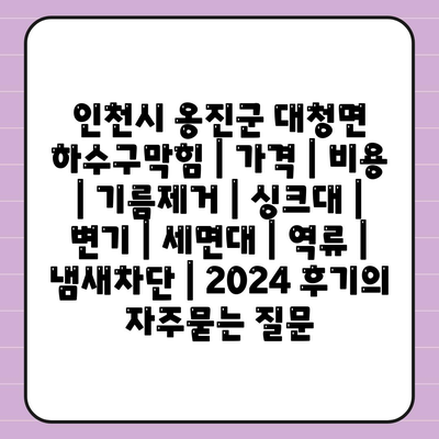 인천시 옹진군 대청면 하수구막힘 | 가격 | 비용 | 기름제거 | 싱크대 | 변기 | 세면대 | 역류 | 냄새차단 | 2024 후기