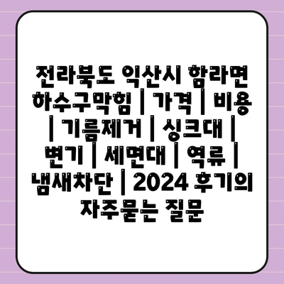 전라북도 익산시 함라면 하수구막힘 | 가격 | 비용 | 기름제거 | 싱크대 | 변기 | 세면대 | 역류 | 냄새차단 | 2024 후기