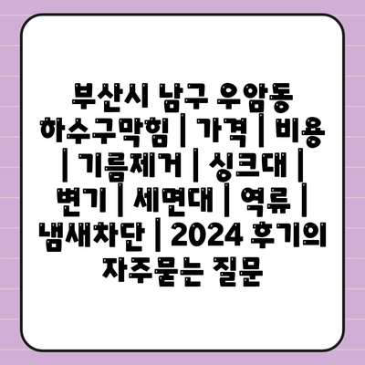 부산시 남구 우암동 하수구막힘 | 가격 | 비용 | 기름제거 | 싱크대 | 변기 | 세면대 | 역류 | 냄새차단 | 2024 후기