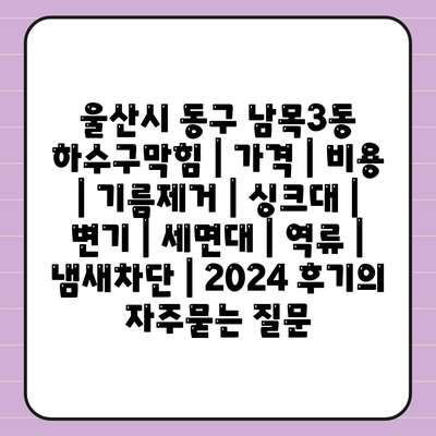 울산시 동구 남목3동 하수구막힘 | 가격 | 비용 | 기름제거 | 싱크대 | 변기 | 세면대 | 역류 | 냄새차단 | 2024 후기