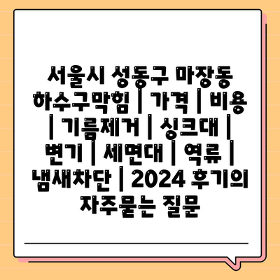 서울시 성동구 마장동 하수구막힘 | 가격 | 비용 | 기름제거 | 싱크대 | 변기 | 세면대 | 역류 | 냄새차단 | 2024 후기