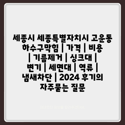 세종시 세종특별자치시 고운동 하수구막힘 | 가격 | 비용 | 기름제거 | 싱크대 | 변기 | 세면대 | 역류 | 냄새차단 | 2024 후기