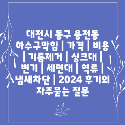 대전시 동구 용전동 하수구막힘 | 가격 | 비용 | 기름제거 | 싱크대 | 변기 | 세면대 | 역류 | 냄새차단 | 2024 후기