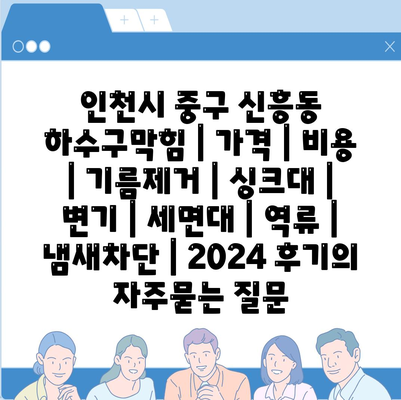 인천시 중구 신흥동 하수구막힘 | 가격 | 비용 | 기름제거 | 싱크대 | 변기 | 세면대 | 역류 | 냄새차단 | 2024 후기