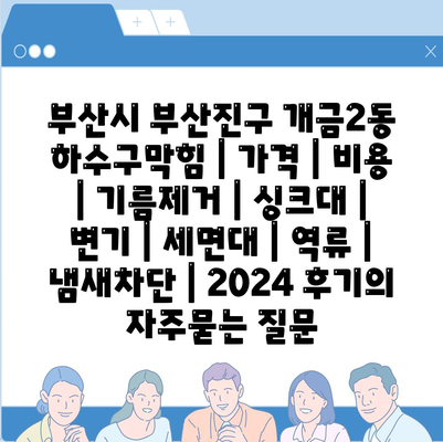 부산시 부산진구 개금2동 하수구막힘 | 가격 | 비용 | 기름제거 | 싱크대 | 변기 | 세면대 | 역류 | 냄새차단 | 2024 후기