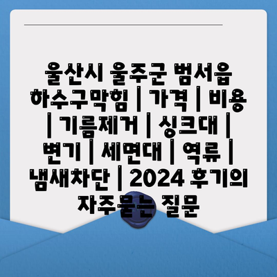 울산시 울주군 범서읍 하수구막힘 | 가격 | 비용 | 기름제거 | 싱크대 | 변기 | 세면대 | 역류 | 냄새차단 | 2024 후기