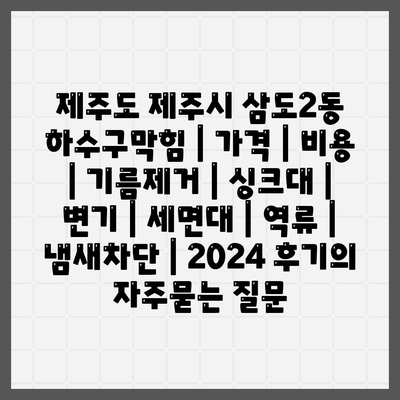 제주도 제주시 삼도2동 하수구막힘 | 가격 | 비용 | 기름제거 | 싱크대 | 변기 | 세면대 | 역류 | 냄새차단 | 2024 후기