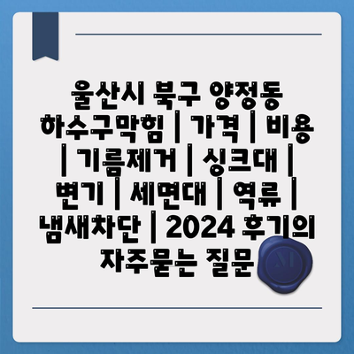 울산시 북구 양정동 하수구막힘 | 가격 | 비용 | 기름제거 | 싱크대 | 변기 | 세면대 | 역류 | 냄새차단 | 2024 후기