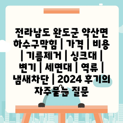 전라남도 완도군 약산면 하수구막힘 | 가격 | 비용 | 기름제거 | 싱크대 | 변기 | 세면대 | 역류 | 냄새차단 | 2024 후기