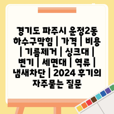 경기도 파주시 운정2동 하수구막힘 | 가격 | 비용 | 기름제거 | 싱크대 | 변기 | 세면대 | 역류 | 냄새차단 | 2024 후기