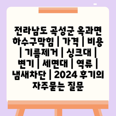 전라남도 곡성군 옥과면 하수구막힘 | 가격 | 비용 | 기름제거 | 싱크대 | 변기 | 세면대 | 역류 | 냄새차단 | 2024 후기