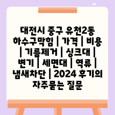 대전시 중구 유천2동 하수구막힘 | 가격 | 비용 | 기름제거 | 싱크대 | 변기 | 세면대 | 역류 | 냄새차단 | 2024 후기