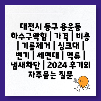 대전시 동구 용운동 하수구막힘 | 가격 | 비용 | 기름제거 | 싱크대 | 변기 | 세면대 | 역류 | 냄새차단 | 2024 후기