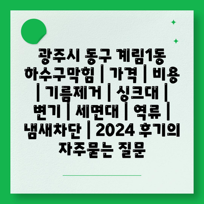 광주시 동구 계림1동 하수구막힘 | 가격 | 비용 | 기름제거 | 싱크대 | 변기 | 세면대 | 역류 | 냄새차단 | 2024 후기