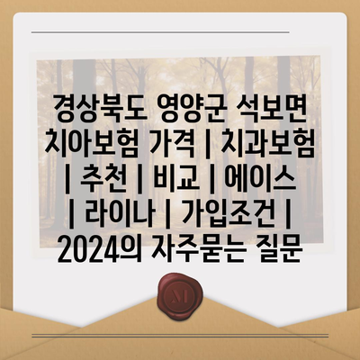 경상북도 영양군 석보면 치아보험 가격 | 치과보험 | 추천 | 비교 | 에이스 | 라이나 | 가입조건 | 2024