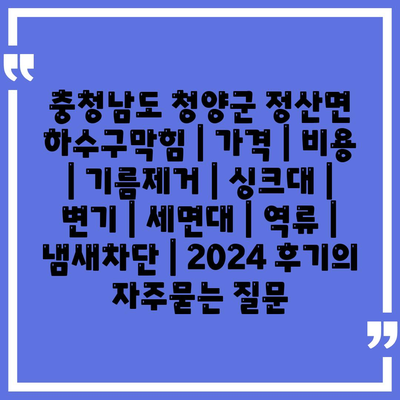 충청남도 청양군 정산면 하수구막힘 | 가격 | 비용 | 기름제거 | 싱크대 | 변기 | 세면대 | 역류 | 냄새차단 | 2024 후기