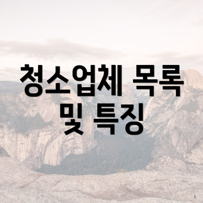 청소업체 목록 및 특징