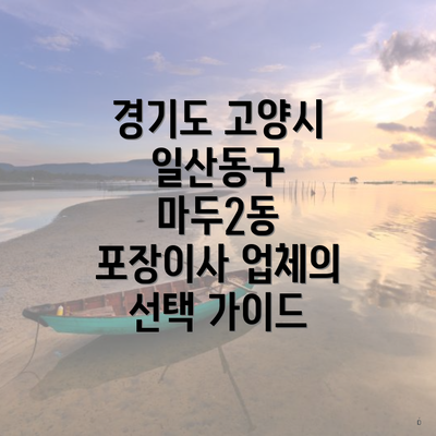 경기도 고양시 일산동구 마두2동 포장이사 업체의 선택 가이드